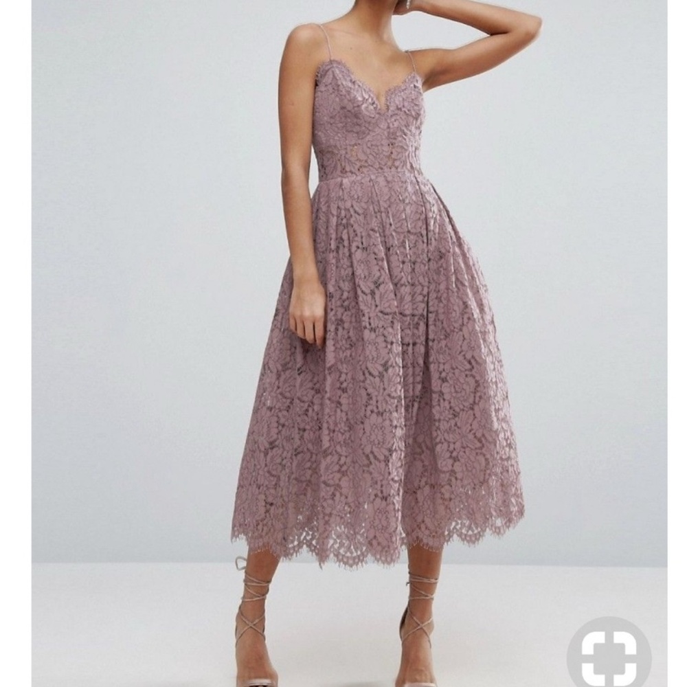ASOS Lace Midi Dress in Dusty Purple